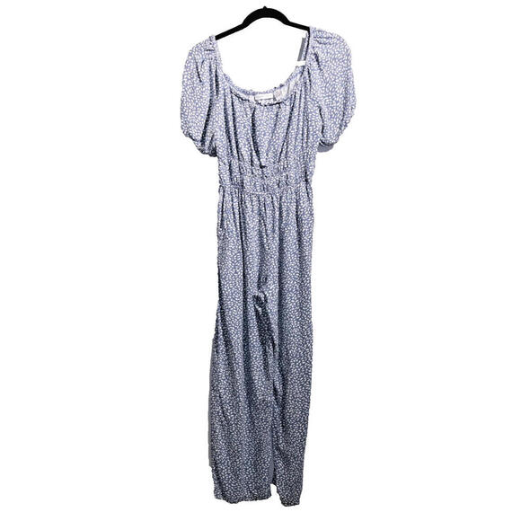 Sincerely Jules Blue Jumpsuit M Puff Sleeve Rayon‎ Pockets Romantic Cottage - Picture 1 of 8